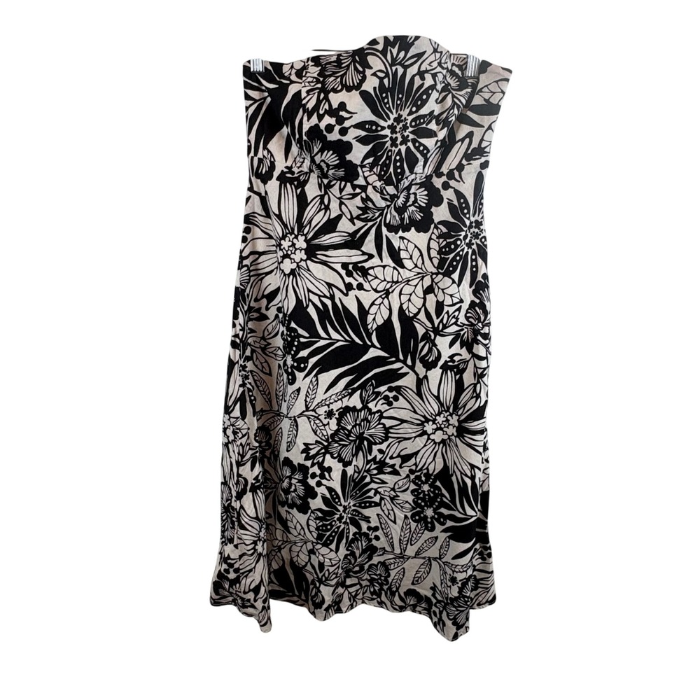 Vintage Y2K GAP Strapless Floral Midi Dress Black White Linen Cotton Size 6